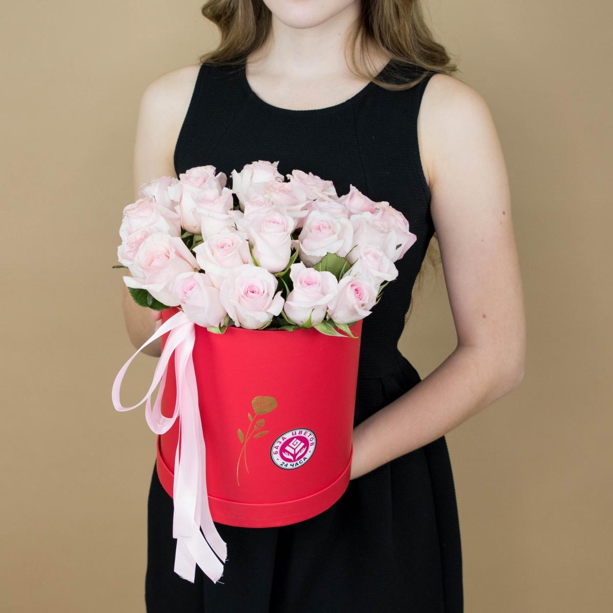Розы розовые в шляпной коробке articul  24krd