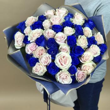 Белая и Синяя Роза 51шт 70см (Эквадор) №  1372krkray