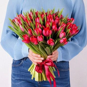 Тюльпаны красные 51 шт (артикул букета  1742k)